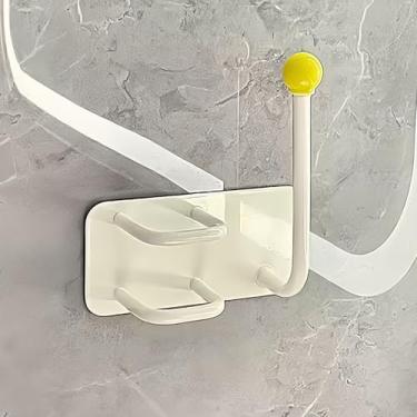 Imagem de Gancho de parede com pente de dopamina e laço de cabelo - Gancho de armazenamento de bola vermelha com suporte adesivo, organizador de parede fofo para quarto e banheiro de crianças (bola amarela)