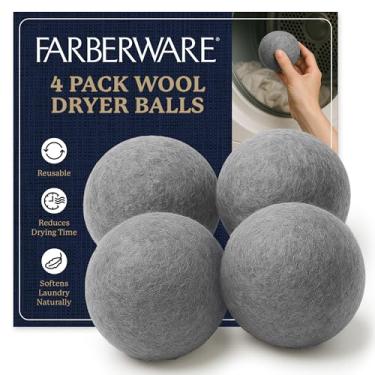 Imagem de Pacote com 4 bolas de lã Farberware – Bolas reutilizáveis 100% lã para secadora – Amaciante natural para roupas, toalhas e roupa de cama, substitui lençóis de tecido e amaciantes líquidos