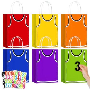 Imagem de X-Kingsun 48 peças de saco de presente de basquete com adesivos digitais de papel tema de basquete sacos de petisco para lembrancinhas de festa esportiva