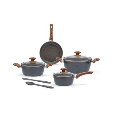 Imagem de Jogo de Panelas Brinox Antiaderente Ceramic Life 6 Peças Marble Wood com Indução Cinza Escuro Cinza