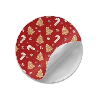 Imagem de Adesivos Redondos Natalinos 25 Unidades com Pirulitos de Gengibre Fundo Vermelho - Tamanho 50x50cm