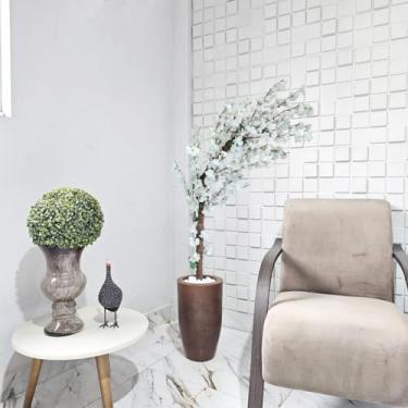 Imagem de Cerejeira Artificial Branca com Galho Curvo - Vaso Cone de Marmore Pedra, Decoração Elegante para Interior e Eventos Festivos (Cone Marrom)