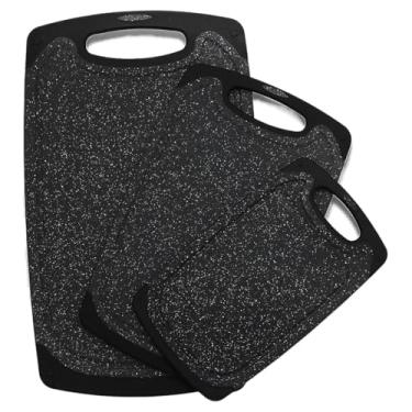 Imagem de Conjunto 3 Tabuas Multiuso Polipropileno Tabua Corte Preto Carnes Legumes Vegetais Frutas Queijo