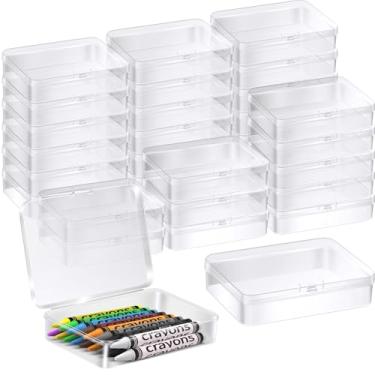 Imagem de BeapTcely Caixa de giz de cera de plástico com tampa articulada, recipientes de armazenamento transparentes, estojo de giz de cera para material de sala de aula escolar (transparente)