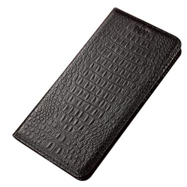 Imagem de LTLMYDAM Capa de couro genuíno para Xiaomi 17 Pro Max/17 Pro/17, capa flip feita à mão com padrão de crocodilo com vários compartimentos para cartões, capa em pé, preta, 17 Pro Max
