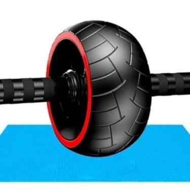 Imagem de Roda Abdominal com Tapete, Aparelho para Exercícios Abdominais e Lombar, Suporta até 120kg, Aço e PVC, 33x17,5cm, 800g