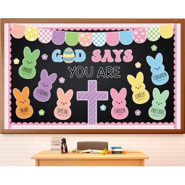 Imagem de Quadro de avisos cristão de Páscoa, Deus diz que você é religioso, quadro de avisos, cruz, coelhinho, recortes, para escola dominical, igreja, primavera, sala de aula, casa, quadro-negro, decoração de