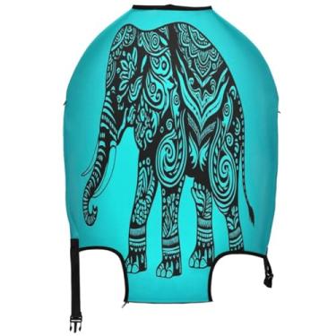 Imagem de Joisal Capa protetora de bagagem fofa vintage elefante azul proteção identificadores férias essenciais mala manga, Azul elefante vintage, M, Fits 22-24 Inch Case, Capa de mala