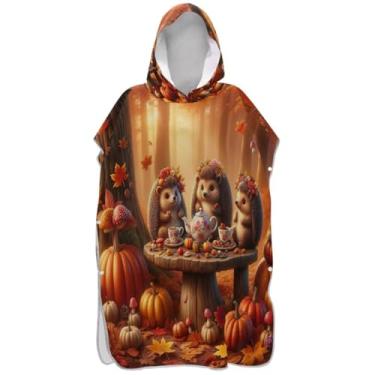 Imagem de Joisal Trocador de poncho de surfe, toalha de banho com capuz para adultos, plus size, ponchos femininos com capuz, outono, ouriços fofos