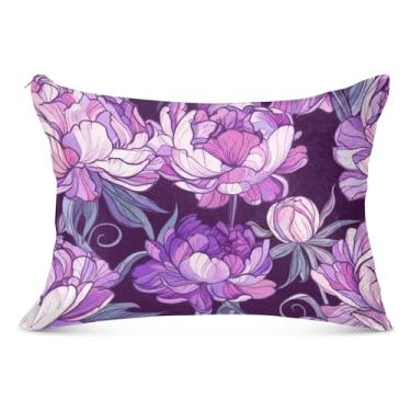 Imagem de Peônia Flores Roxas Estética Fofa Fronha com Zíper Padrão Queen King Fronha Macia Bonito para Cama, Tamanho King, 50,8 cm x 101,6 cm