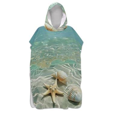 Imagem de Poncho de surf tropical conchas de praia para adultos trocador toalha de banho com capuz plus size ponchos adultos para mulheres