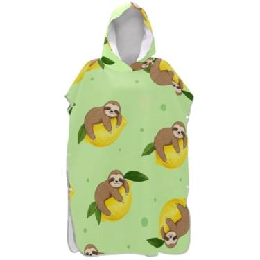 Imagem de Joisal Lindo poncho de surf amarelo preguiça verde limão trocador adulto plus size ponchos para mulheres toalhas de banho com capuz