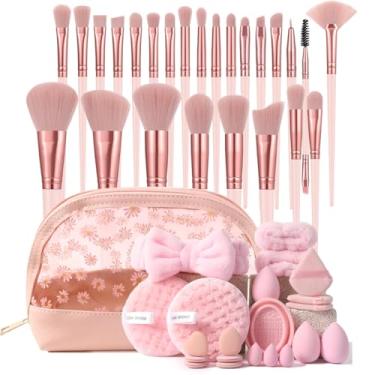 Imagem de Kit de pincéis de maquiagem, kit de maquiagem multifuncional com pincel de maquiagem, conjunto de pincéis de base, pincéis de maquiagem (preto, conjunto de 47 peças)