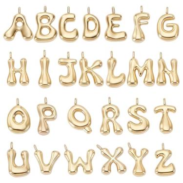 Imagem de WADORN 26 peças de pingentes de letras do alfabeto A-Z banhados a ouro 18K para fabricação de joias, pingente de metal, pingente de letra, pingentes com glitter, contas, colar e brincos para