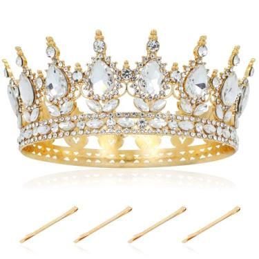 Imagem de inSowni 1 tiara de cabelo com coroa de rainha e strass de princesa, aniversário, casamento, noiva, acessórios para mulheres, meninas, damas de honra, One Size