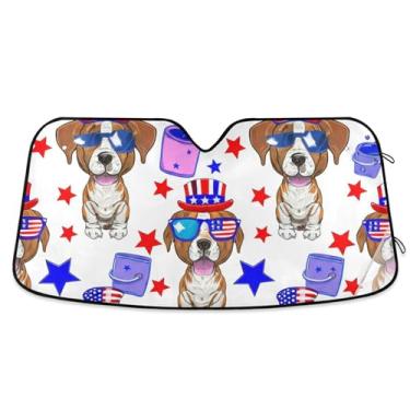Imagem de Chapéus de cães patrióticos óculos de sol branco para para-brisa de carro bonito personalizado dobrável para-brisa automotivo guarda-sol animal floral retrátil L, 144,8 cm x 80 cm