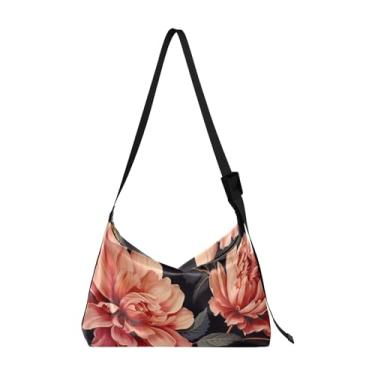 Imagem de Bolsa transversal Hobo Nautical with a Lighthouse and Sea Shells, bolsa transversal de couro grande, bolsa de couro masculina, Duas flores pintadas - 3, One Size