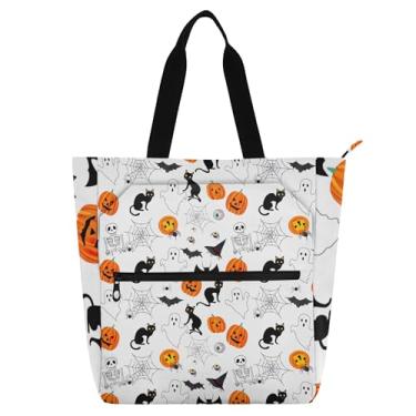 Imagem de Bolsas de trabalho femininas de Halloween, abóboras, fantasmas, bolsa de lona, praia, livros, zíper, bolsas para professores, amantes de livros