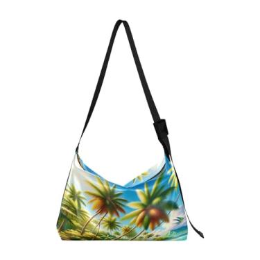 Imagem de Bolsa de ombro Hobo para sorvete e picolés aquarela, bolsa de ombro de couro, bolsa tiracolo masculina de couro, Summer Tropical Island, One Size
