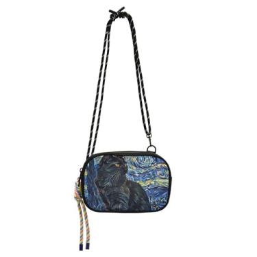 Imagem de TSENQUE Starry Night Bolsa feminina preta para gatos pequenas bolsas transversais carteira para telefone pochete bolsa de viagem sobre o ombro bolsas