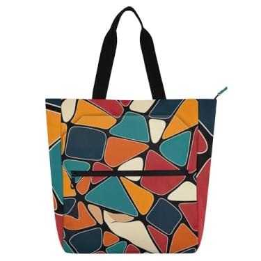 Imagem de Sacola feminina com formas abstratas, bolsa escolar de lona de trabalho com zíper, carteiro, para amantes de livros, presentes