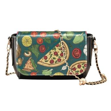 Imagem de GAIGEO Dog is Holding a Heart and Flowers Bolsa de ombro média para mulheres, bolsas de ombro femininas, bolsa transversal de couro feminina, Pizza em azul-3, One Size