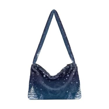 Imagem de Bolsa de ombro feminina banana com desenho animado, bolsa de ombro média, bolsa de pelúcia feminina, Christmas With Snowflakes-1, One Size