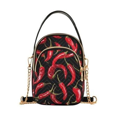 Imagem de Red Chili Peppers em bolsas femininas pretas transversais, bolsa de viagem transversal feminina, bolsas transversais confortáveis para mulheres, Pimentas vermelhas em preto-5, One Size