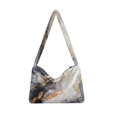 Imagem de Bolsa feminina floral de girassol, sacola com zíper e alça de ombro, bolsa de ombro feminina, Pintura abstrata com cobre e preto-1, One Size