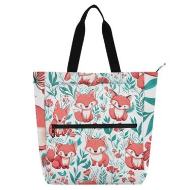 Imagem de GAIGEO Lindos desenhos animados de animais raposas bolsas de trabalho para mulheres bolsas de lona para escola universitária bonito presente infantil para amantes de livros bolsas