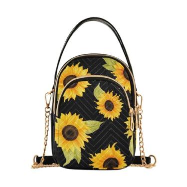 Imagem de GAIGEO Bolsa tiracolo feminina listrada azul e beisebol, bolsa transversal com alça moderna, bolsas transversais modernas para mulheres, Girassol floral - 4, One Size