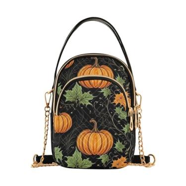 Imagem de Bolsa de ombro transversal floral preta e cinza, bolsas transversais femininas, bolsas transversais femininas, Textura de abóboras e folhas laranja-2, One Size