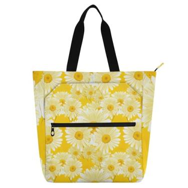 Imagem de Daisies Bolsas de trabalho com flores amarelas douradas para mulheres, sacola de lona para livros de praia com zíper para uso diário, presentes para amantes de livros
