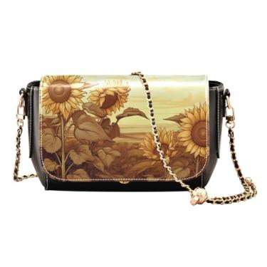 Imagem de GAIGEO Bolsa de ombro de campo de girassol com bolso, bolsas femininas de couro, bolsa de ombro de couro sintético para mulheres, Campo de girassol - 3, One Size