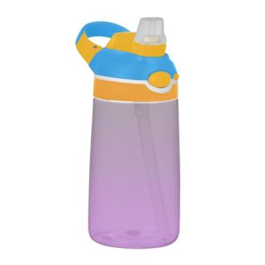 Imagem de Garrafa de água infantil Tritan de 473 ml com tampa de palha, garrafa de água esportiva reutilizável de 473 ml, copo infantil portátil à prova de vazamento, alça de transporte, gradiente de