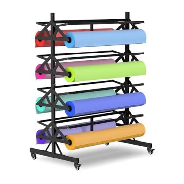 Imagem de ybaymy Suporte de rolo de papel comporta oito rolos de 91 cm de largura x 23 cm de diâmetro, dispensador de rolo de papel grande para artesanato