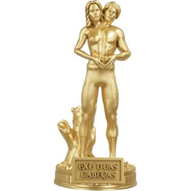 Imagem de Estátua Exu Duas Cabeças Umbanda Candomblé (Cor Ouro)