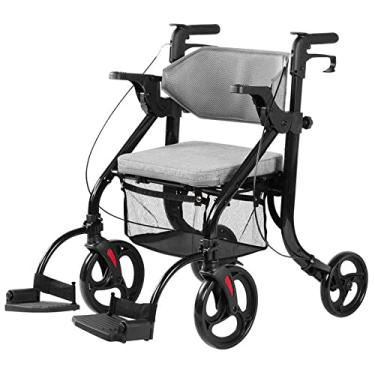 Imagem de CMOLVUR Andador rollator para idosos - Cadeira de rodas dobrável 2 em 1 com encosto macio e apoios para os pés destacáveis, suporta auxílio de mobilidade de até 99,8 kg