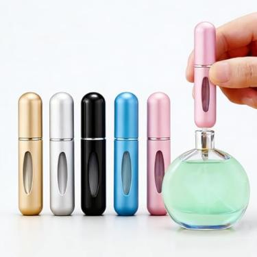 Imagem de Atomizador de perfume recarregável, pacote com 10 frascos de perfume de viagem de 5 ml, mini spray de colônia recarregável, pulverizador atomizador de bolso portátil, alumínio, cores mistas