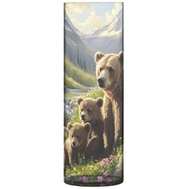 Imagem de Lindo vaso de flores de paisagem de urso redondo vaso de flores cilíndrico decorativo floral decoração de outono para quarto, 30 cm x 9,9 cm