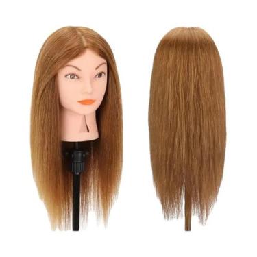 Imagem de Cabeça De Manequim Profissional 100% Cabelo Humano Para Treinamento De