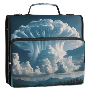 Imagem de Pasta organizadora de 3 anéis para estudantes de 3,8 cm com zíper e nuvem de cogumelo, estojo de armazenamento com alça para fichário do ensino médio com alça