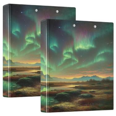 Imagem de Pasta de receitas Aurora Landscape Green com 3 anéis, fichários grandes, 1 pacote de fichário de plástico