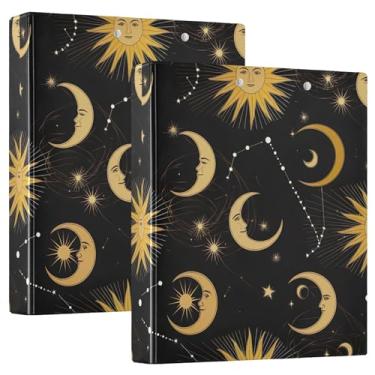 Imagem de Fichários Golden Sun Moon 1,5 polegadas, 3 anéis, comporta 200 folhas, pastas decorativas para portfólio redondo, 31,5 x 27 x 6 cm, 1 pacote