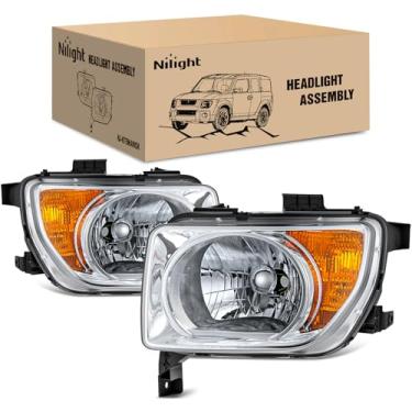 Imagem de Nilight Conjunto de farol compatível com Honda Element 2003 2004 2005 2006 Honda Element Faróis de halogênio de substituição cromados refletor âmbar do lado do passageiro e do motorista