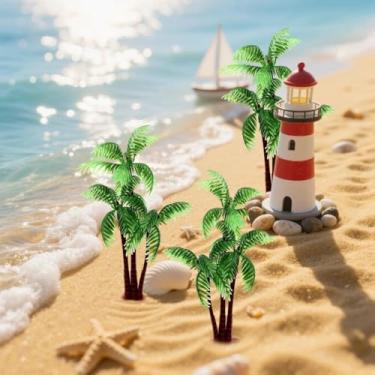 Imagem de Pacote com 10 mini palmeiras, coqueiros verdes realistas, adequado para paisagismo DIY, decoração de jardim e decoração de casa