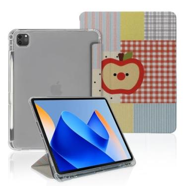 Imagem de Capa de maçãs xadrez vintage compatível com iPad 9ª 8ª geração 10,9 polegadas 2021/2019/2018, capa engraçada com suporte de três dobras + porta-lápis para meninos e meninas, iPad Pro 11 polegadas 2024