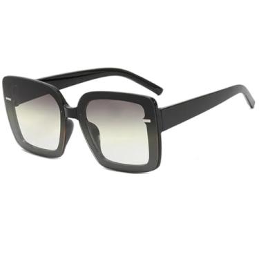 Imagem de HPIRME Óculos femininos oversized com armação decorada com rebites e proteção UV400 (preto e amarelo).