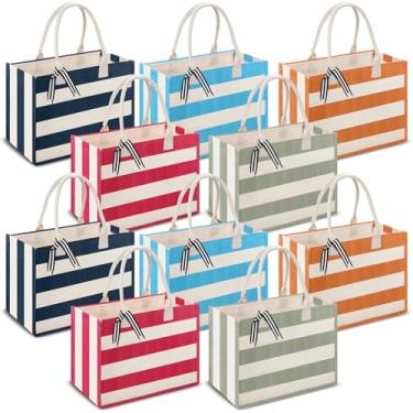 Imagem de Dansydaisy 10 bolsas de lona a granel para mulheres 17 x 29 x 29 cm, à prova d'água, à prova de areia, sacolas grandes com alça para casamento, dama de honra, aniversário, verão, Verde claro, azul