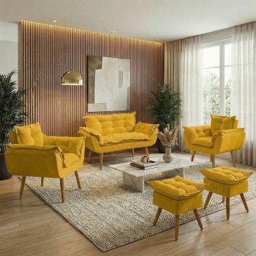 Imagem de Kit Namoradeira 2 Poltronas e 2 Puffs Confortável Para Sala Recepção Manicure Consultório Alice Suede